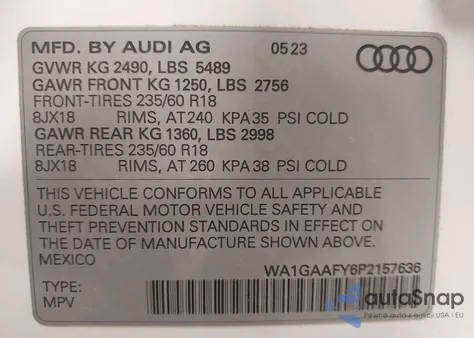 2023 Audi Q5 Premium 45 Tfsi S Line Quattro z USA, uszkodzony, nr VIN WA1GAAFY6P2157636